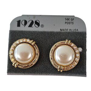 1928 Brand AB Rhinestone Faux Pearl Post Earrings L193